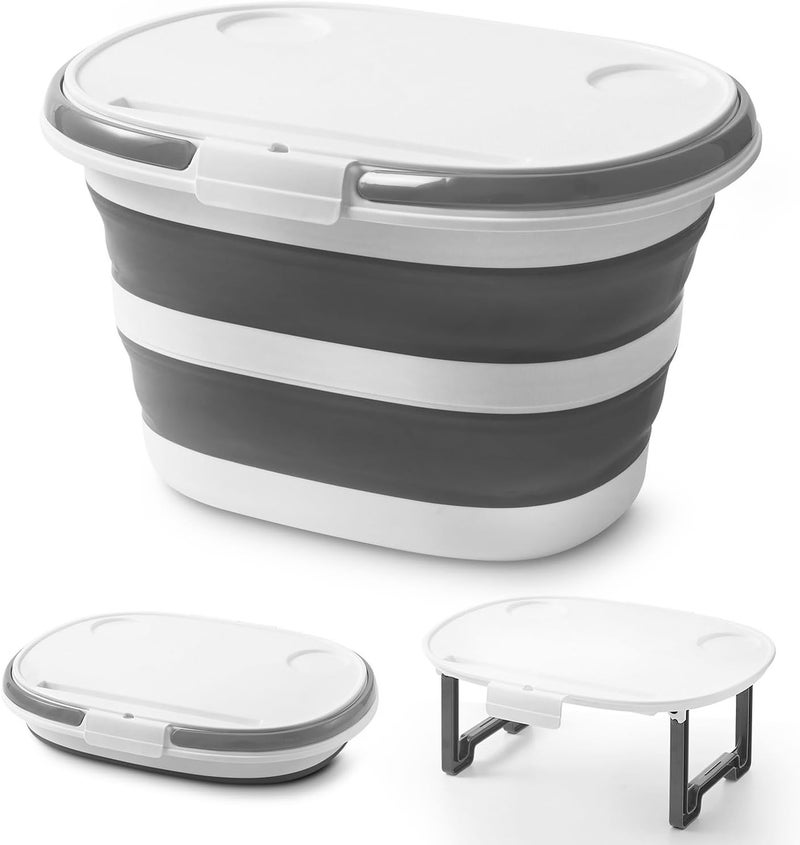 Lesipee Upgraded 16L Collapsible Mop Bucket with Multi-Functional Lid, 4-in-1 Foldable Silicone Tub with Table Surface, Floor Stand, Space Saving 4.2 Gallon Storage Solution for Home & Outdoor - Image 1